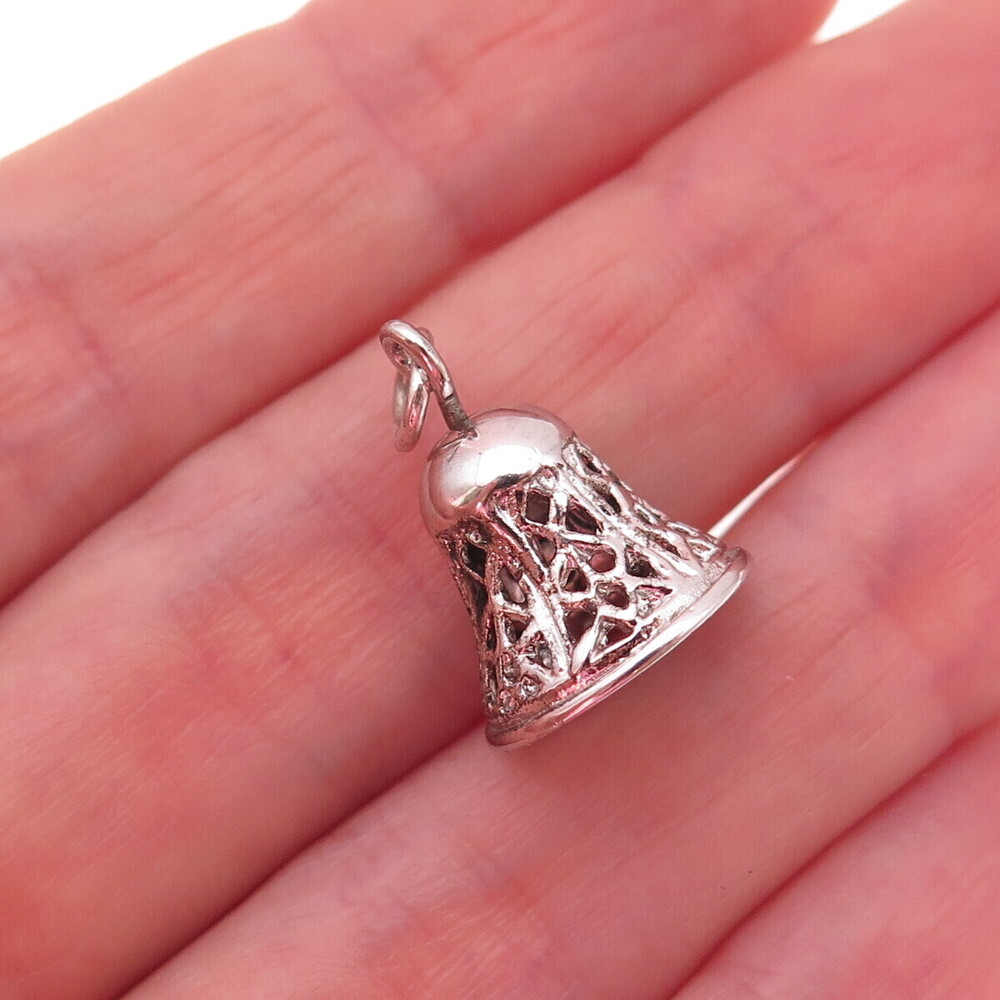 925 Sterling Silver Antique Art Deco Bell 3D Charm Pendant